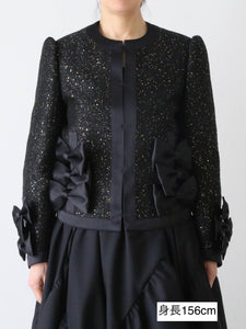 noir kei ninomiya スパンコール ツイード×エステルサテン ジャケット