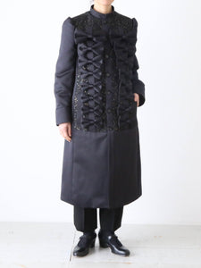 noir kei ninomiya スパンコール ツイード×エステルサテン コート