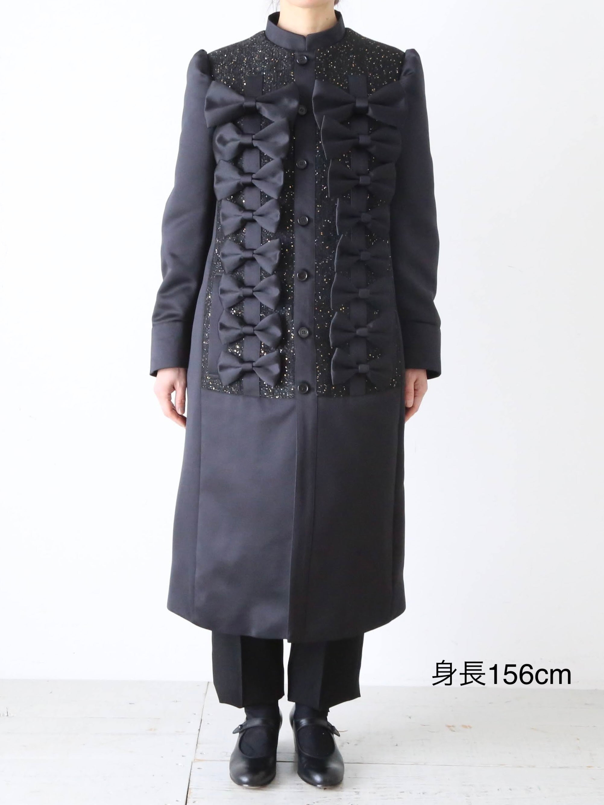 noir kei ninomiya スパンコール ツイード×エステルサテン コート