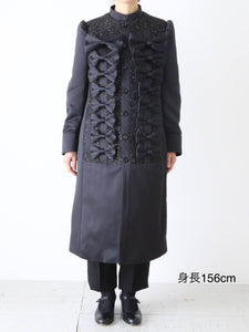 noir kei ninomiya スパンコール ツイード×エステルサテン コート