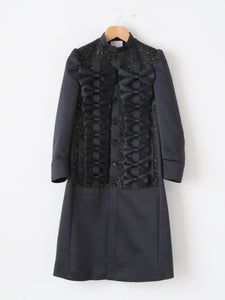 noir kei ninomiya スパンコール ツイード×エステルサテン コート