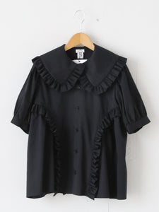 noir kei ninomiya 半袖シャツ XS 黒 noir kei ninomiya 綿ブロード ブラウス 半袖 丸襟 フリル – CREER
