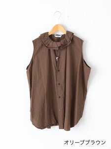 toujours スリーブレスシャツ TOUJOURS(トゥジュー)ファインヤーンコットン ラッフルカラー スリーブ