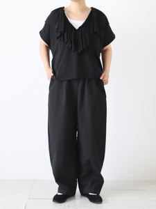 shida シダ トップス フリル パフスリーブ フリルスキッパープル