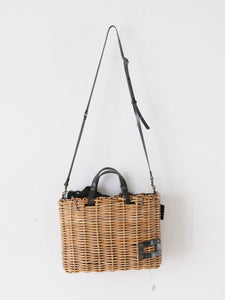美品 ebagos エバゴス ポケット付バスケット 籐 かごバッグ 20th ebagosポケット付バスケット・リネンかぶせ（籐ポケットかごバッグ