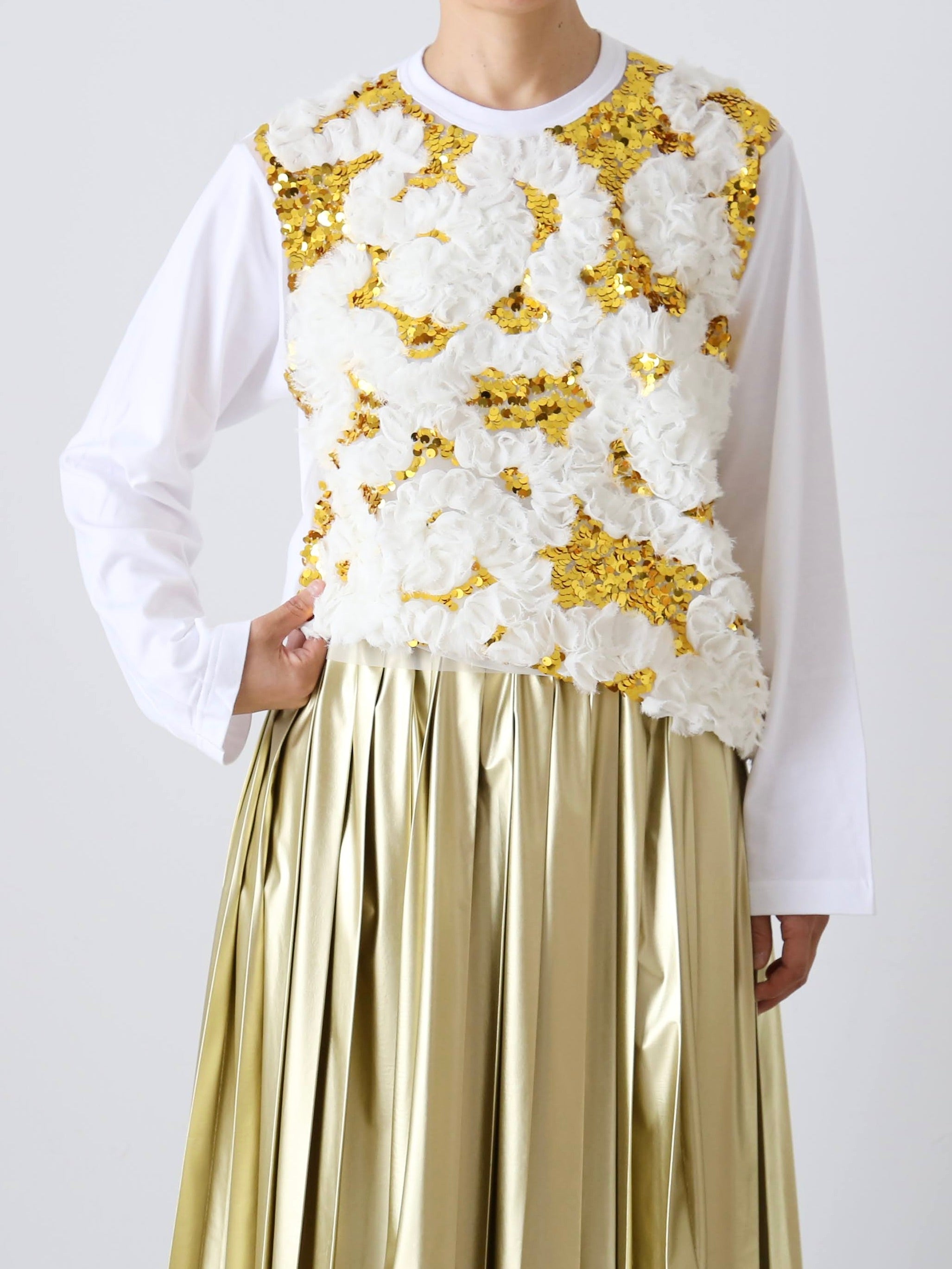 tao  エステルチュール×綿天竺 刺繍Tシャツ [TP-T008-051]