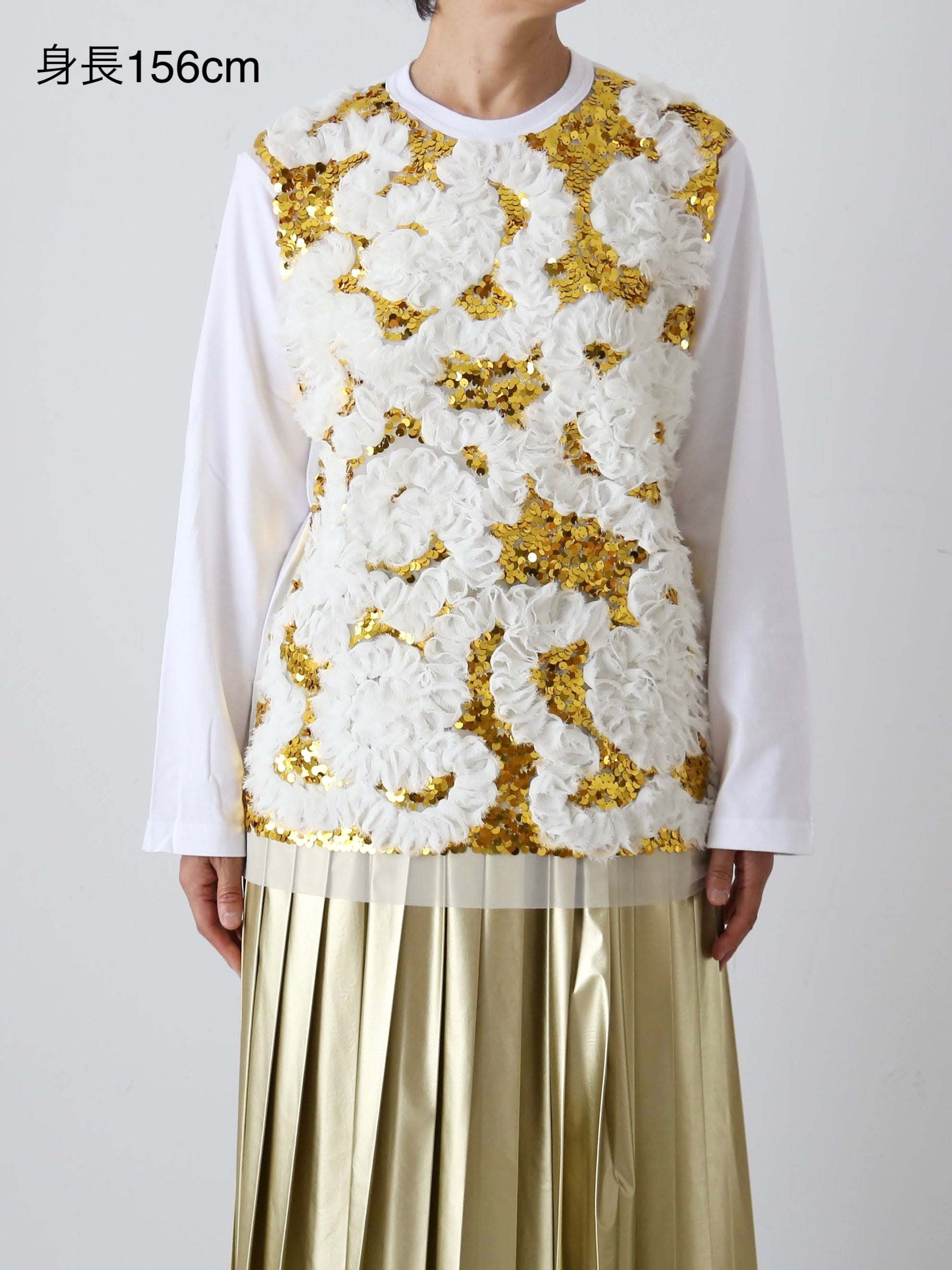 tao  エステルチュール×綿天竺 刺繍Tシャツ [TP-T008-051]