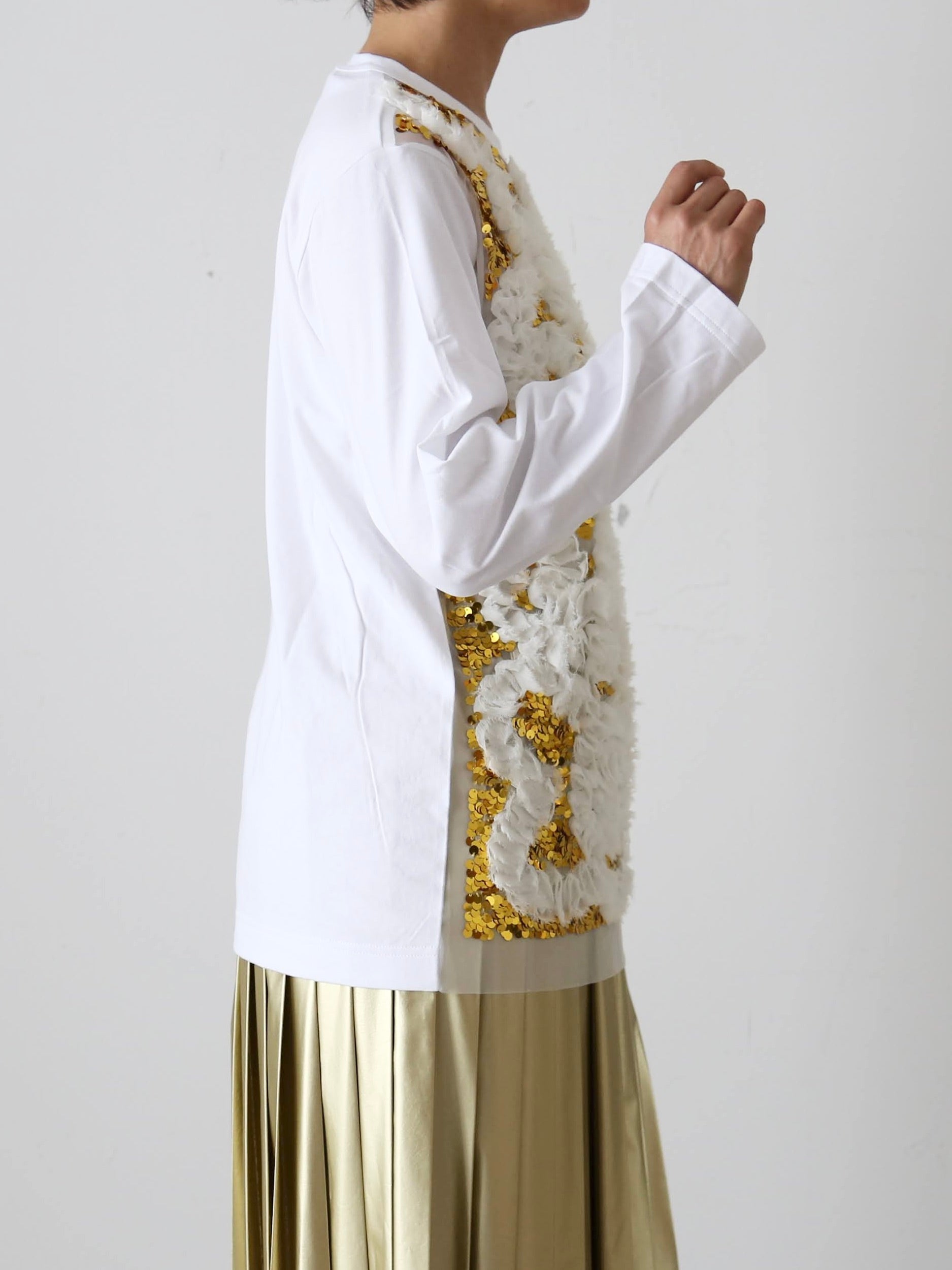 tao  エステルチュール×綿天竺 刺繍Tシャツ [TP-T008-051]