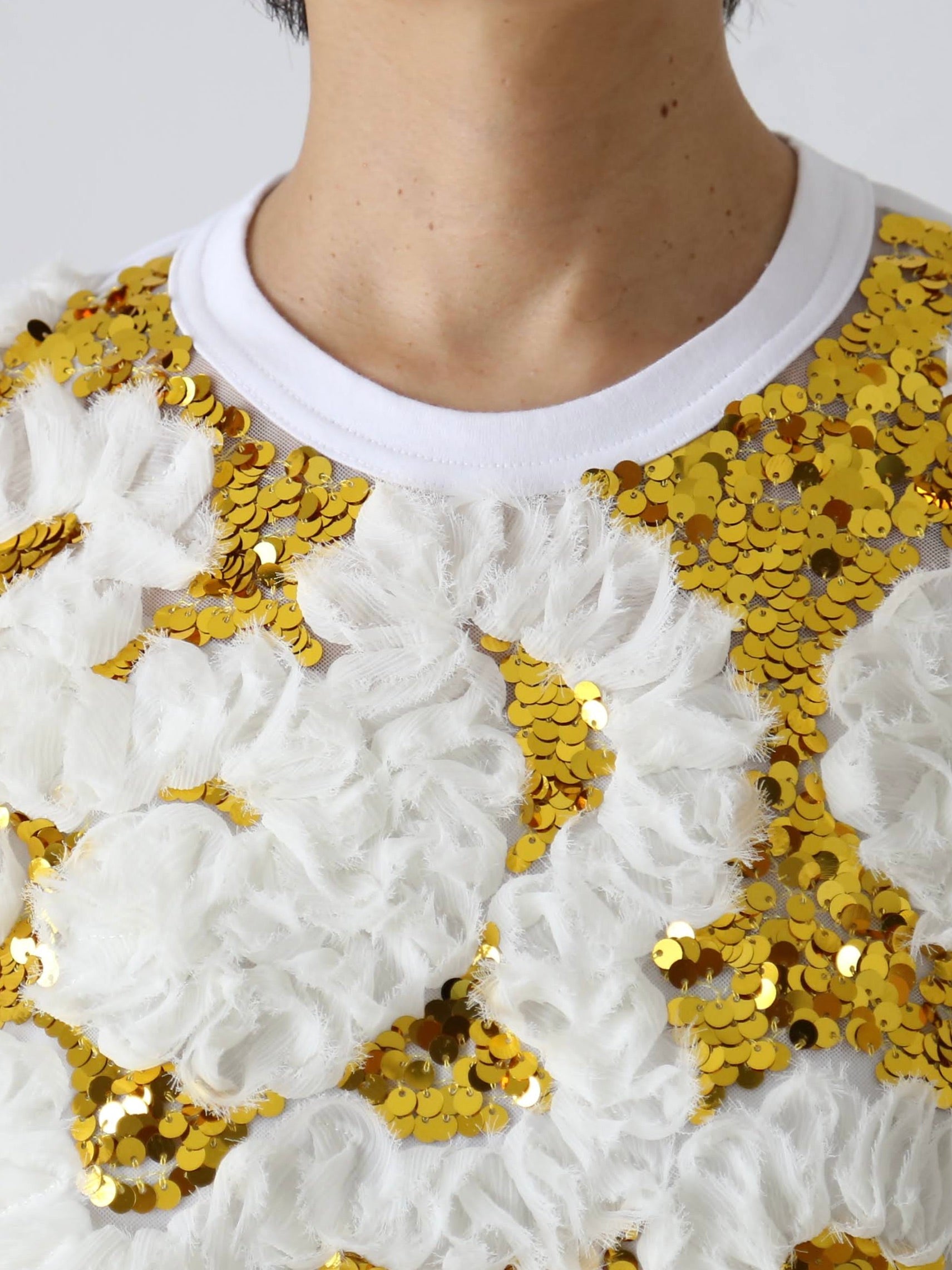 tao  エステルチュール×綿天竺 刺繍Tシャツ [TP-T008-051]