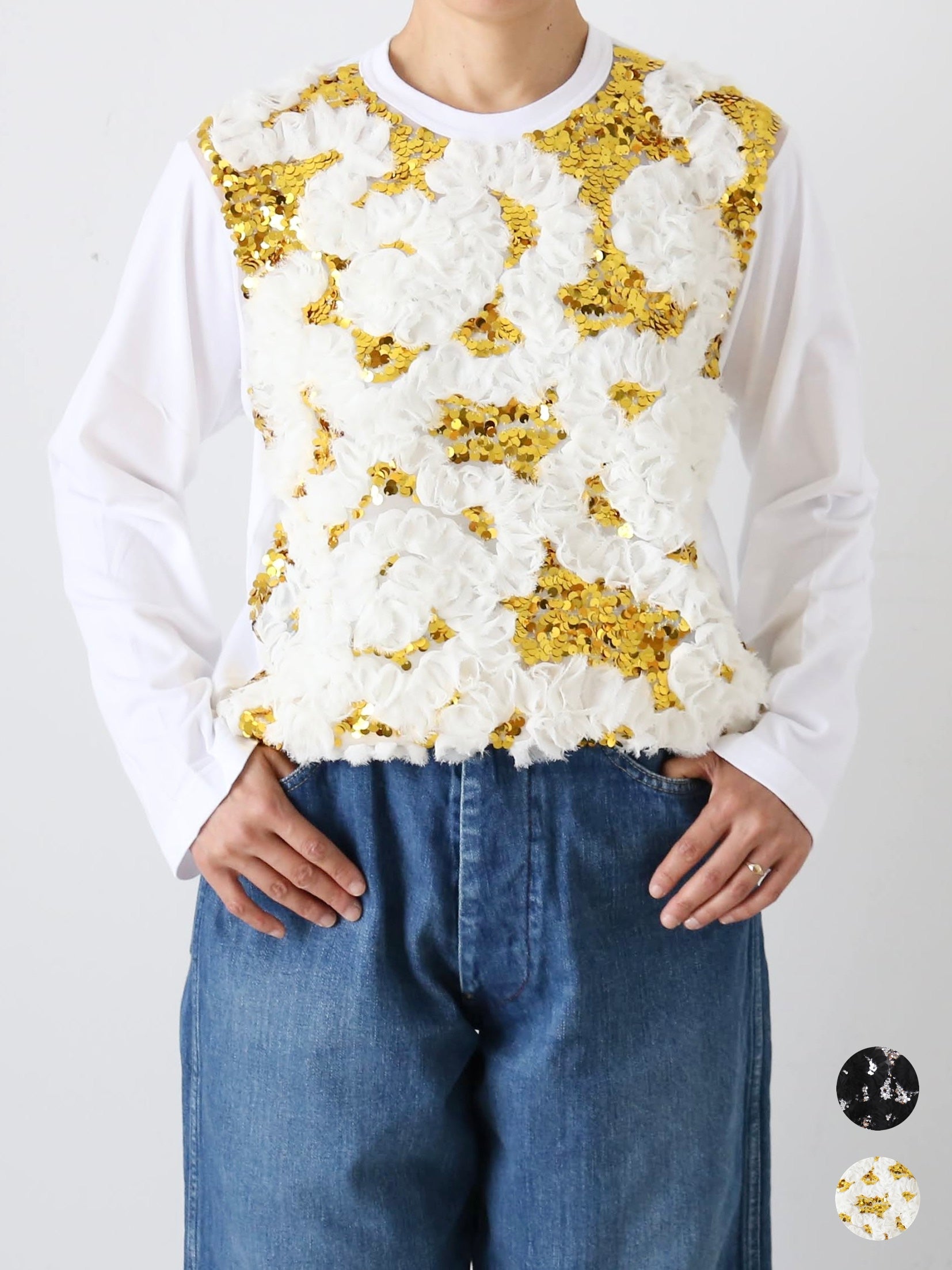 tao  エステルチュール×綿天竺 刺繍Tシャツ [TP-T008-051]