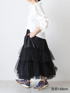 noir kei ninomiya エステルサテン×ナイロンチュール スカート