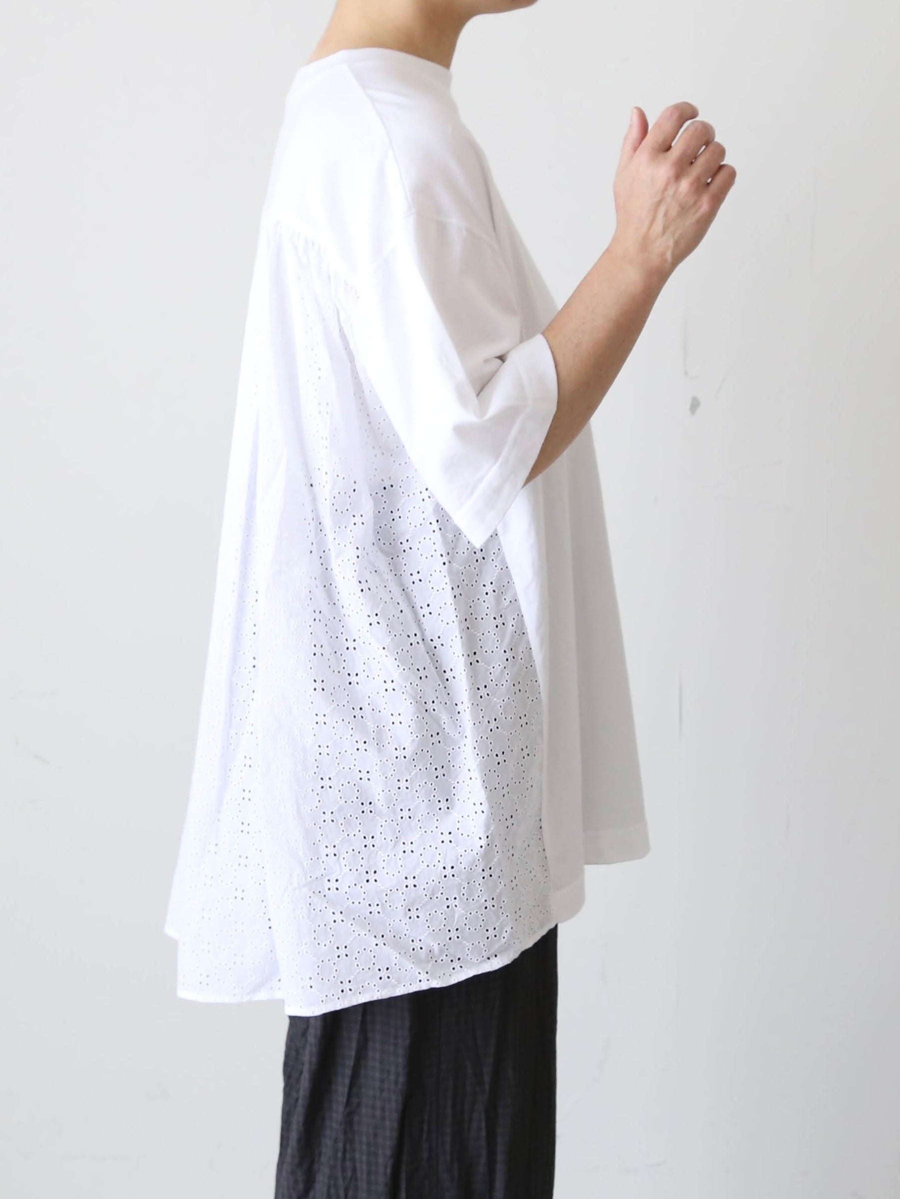 TOUJOURS コンビネーションTシャツ コットンレース ホワイト 長袖 – CREER