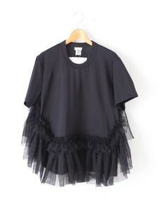 noir kei ninomiya 綿ポンチ×ナイロンチュールTシャツ [3Q-T004-051
