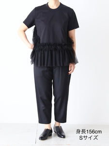 noir kei ninomiya 綿ポンチ×ナイロンチュール Tシャツ フロント