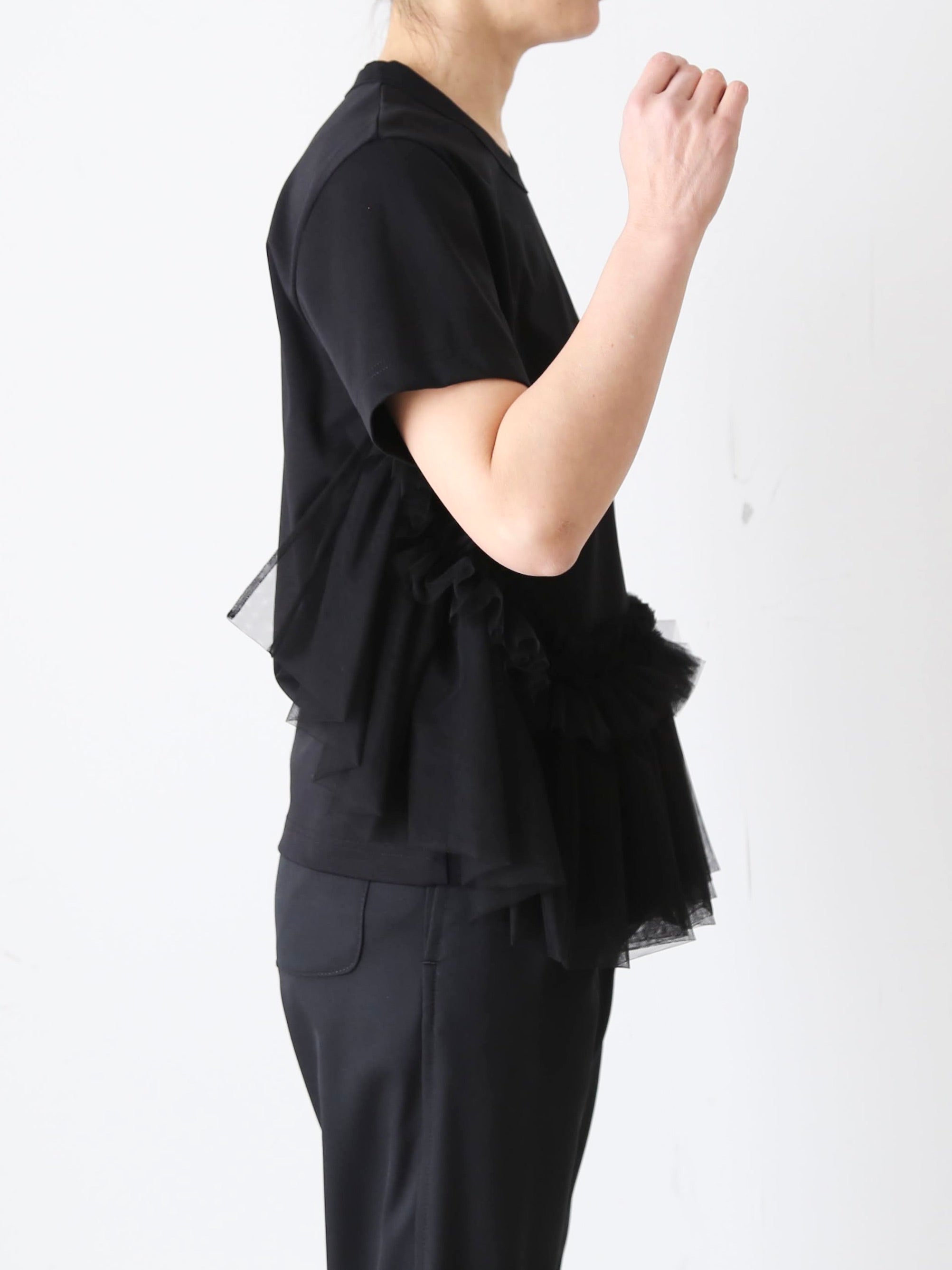 noir kei ninomiya 綿ポンチ×ナイロンチュール noir kei ninomiya 綿ポンチ×ナイロンチュールTシャツ [3Q-T004-051