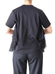 noir kei ninomiya 綿ポンチ×ナイロンチュールTシャツ [3Q-T004-051