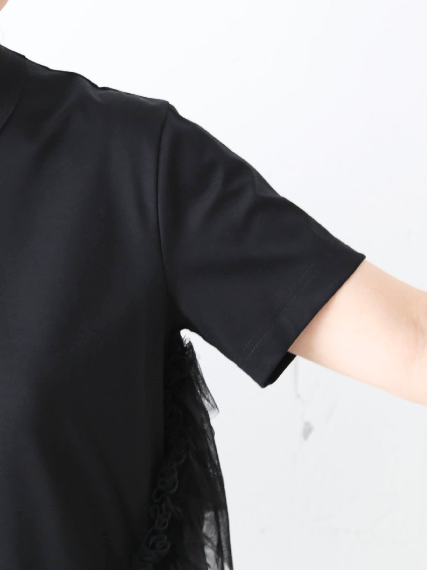 noir kei ninomiya 綿ポンチ×ナイロンチュールTシャツ [3Q-T004-051