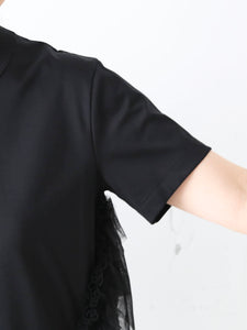 noir kei ninomiya 綿ポンチ×ナイロンチュールTシャツ [3Q-T004-051