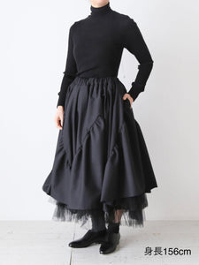 noir kei ninomiya ウールトロ×ナイロンチュールスカート [3Q-S008-051