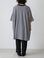 画像をギャラリービューアに読み込む, R&amp;D.M.Co- ガーゼボーダーオーバーサイズハーフスリーブTシャツ [8039]
