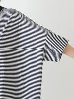 画像をギャラリービューアに読み込む, R&amp;D.M.Co- ガーゼボーダーオーバーサイズハーフスリーブTシャツ [8039]
