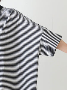 R&D.M.Co- ガーゼボーダーオーバーサイズハーフスリーブTシャツ