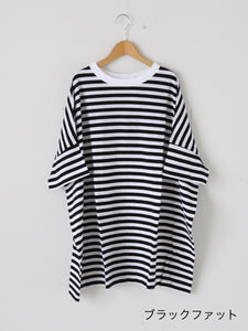R&D.M.Co- ガーゼボーダーオーバーサイズハーフスリーブTシャツ