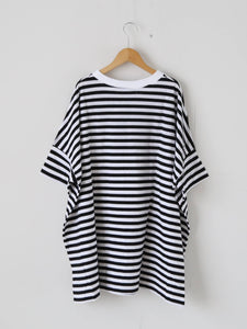 R&D.M.Co- ガーゼボーダーオーバーサイズハーフスリーブTシャツ