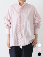 画像をギャラリービューアに読み込む, TOUJOURS バンドカラービショップスリーブラッフルシャツ [MM44MS01]
