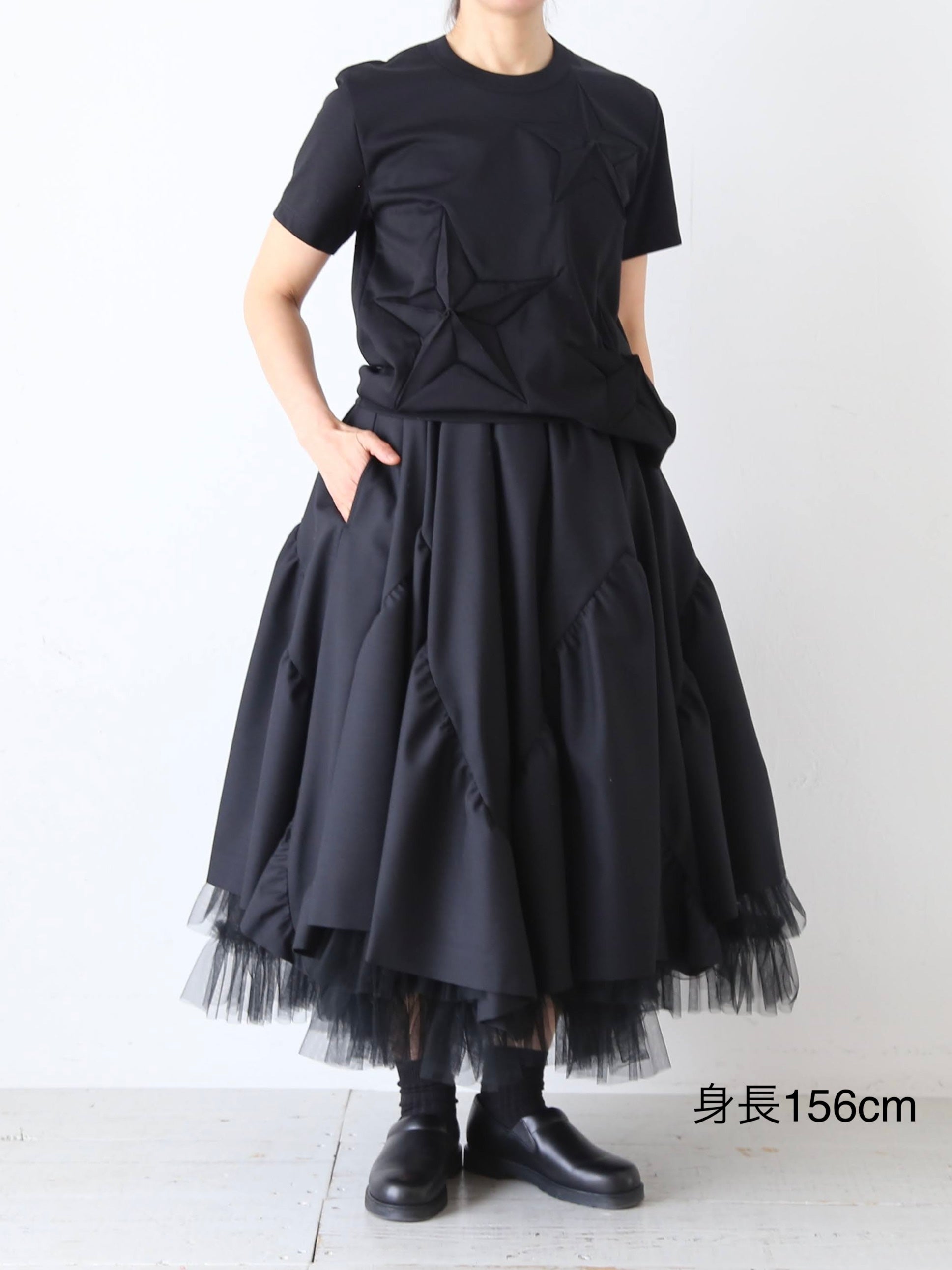 noir kei ninomiya ウールトロ×ナイロンチュールスカート [3Q-S008-051