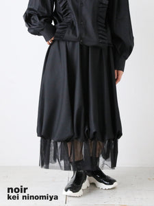 noir kei ninomiya ウールギャバジン×ナイロンチュールスカート [3R