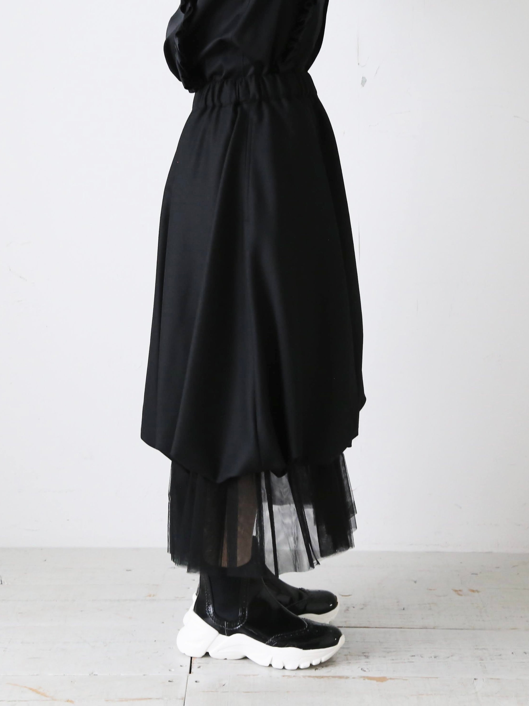 noir kei ninomiya ウールギャバジン×ナイロンチュールスカート [3R