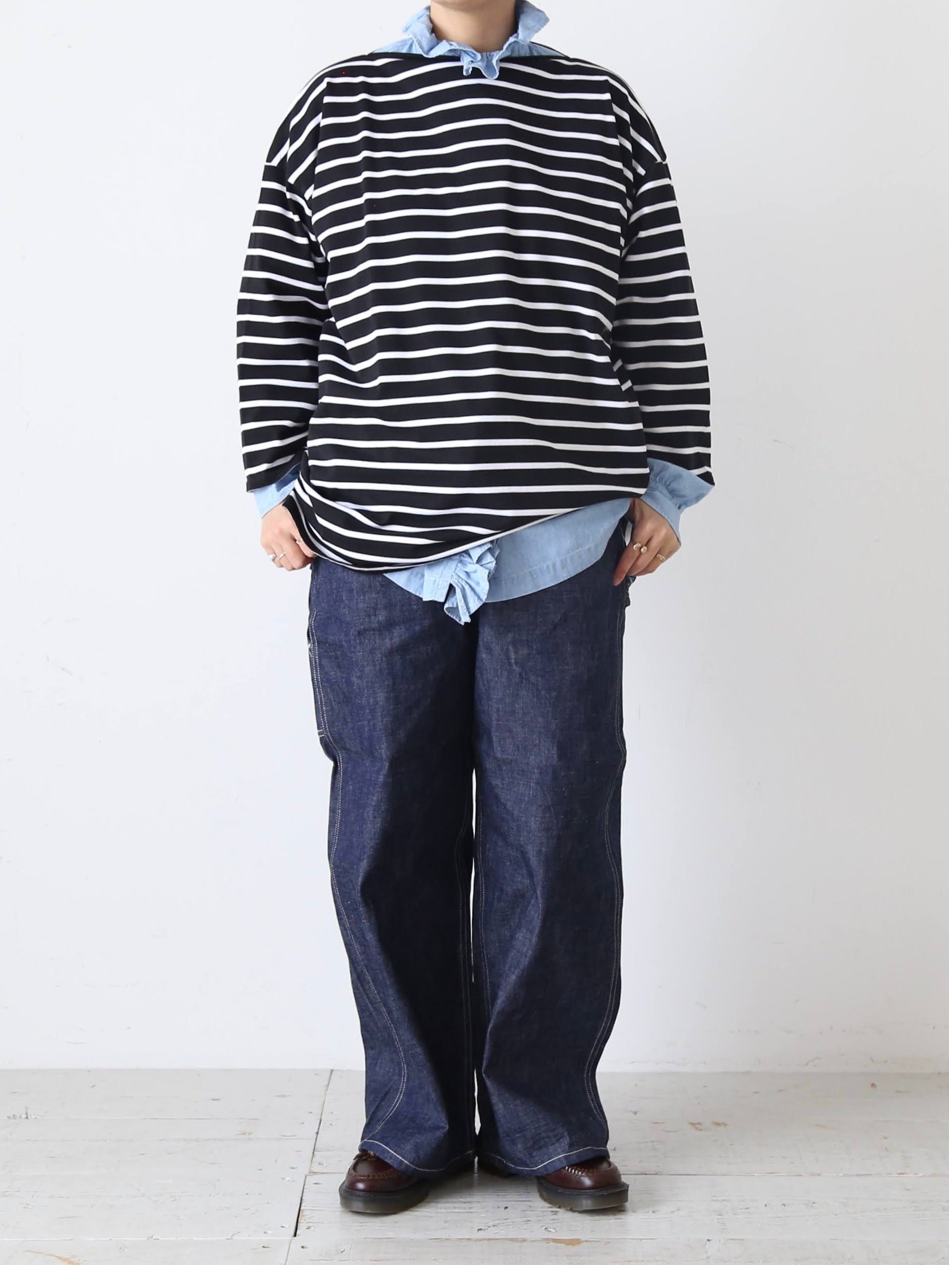 TOUJOURS ラッフルシャツ フェード シャンブレー コットン インディゴ