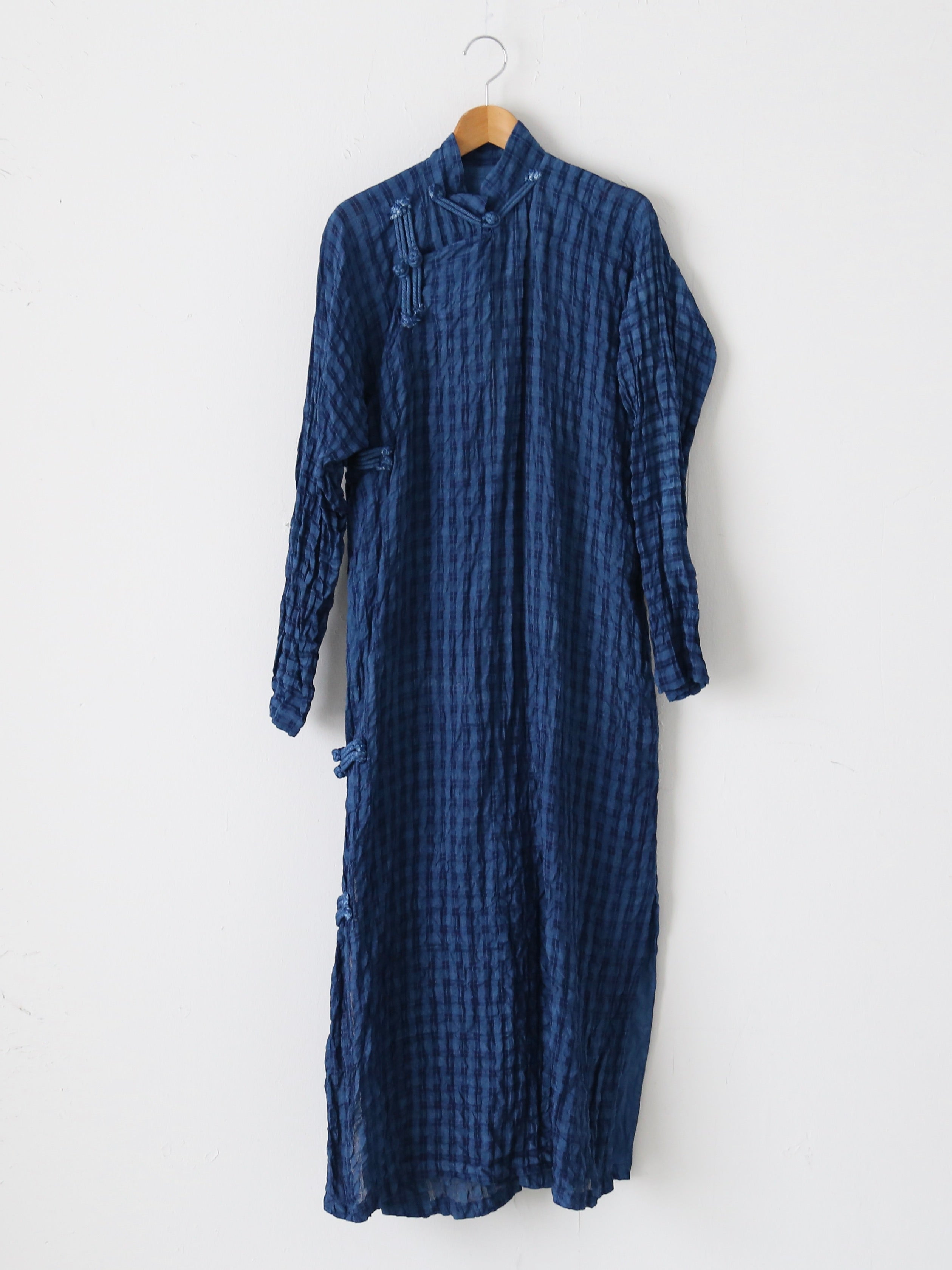 tao リネンキュプラチェック藍染ドレス [TM-O011-051]